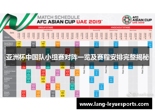 亚洲杯中国队小组赛对阵一览及赛程安排完整揭秘 亚洲杯中国队小组赛对阵一览及赛程安排完整揭秘